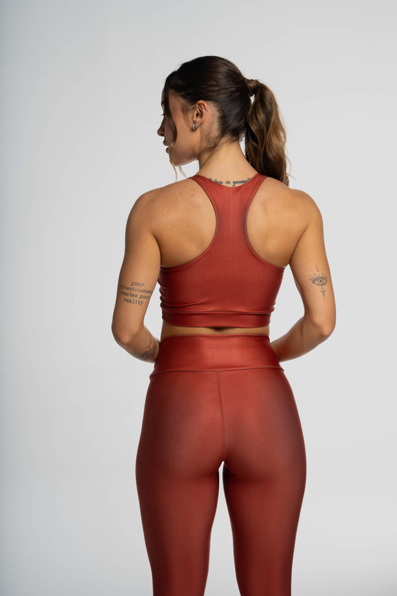 Legging Estampa Localizada Listra Lateral Marrom - atarafitness