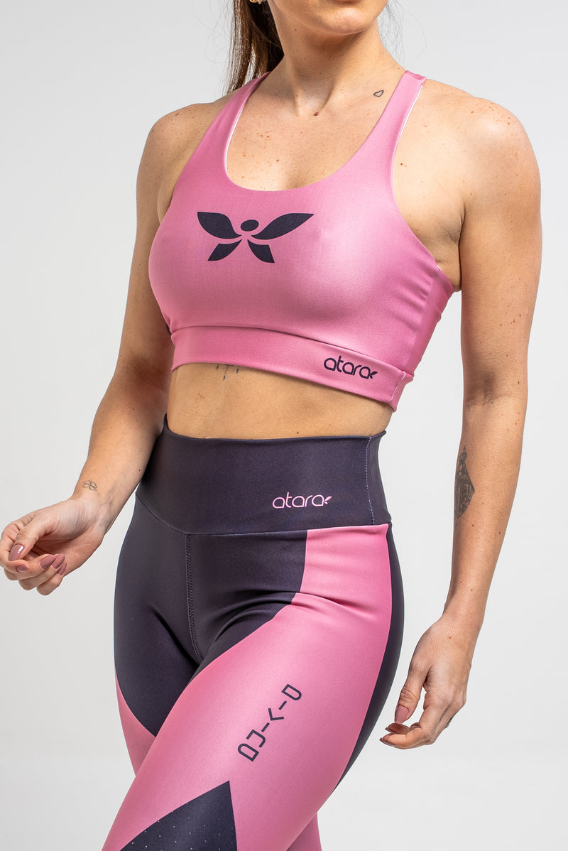 Legging Estampa Localizada Preta Poá Rosa - atarafitness
