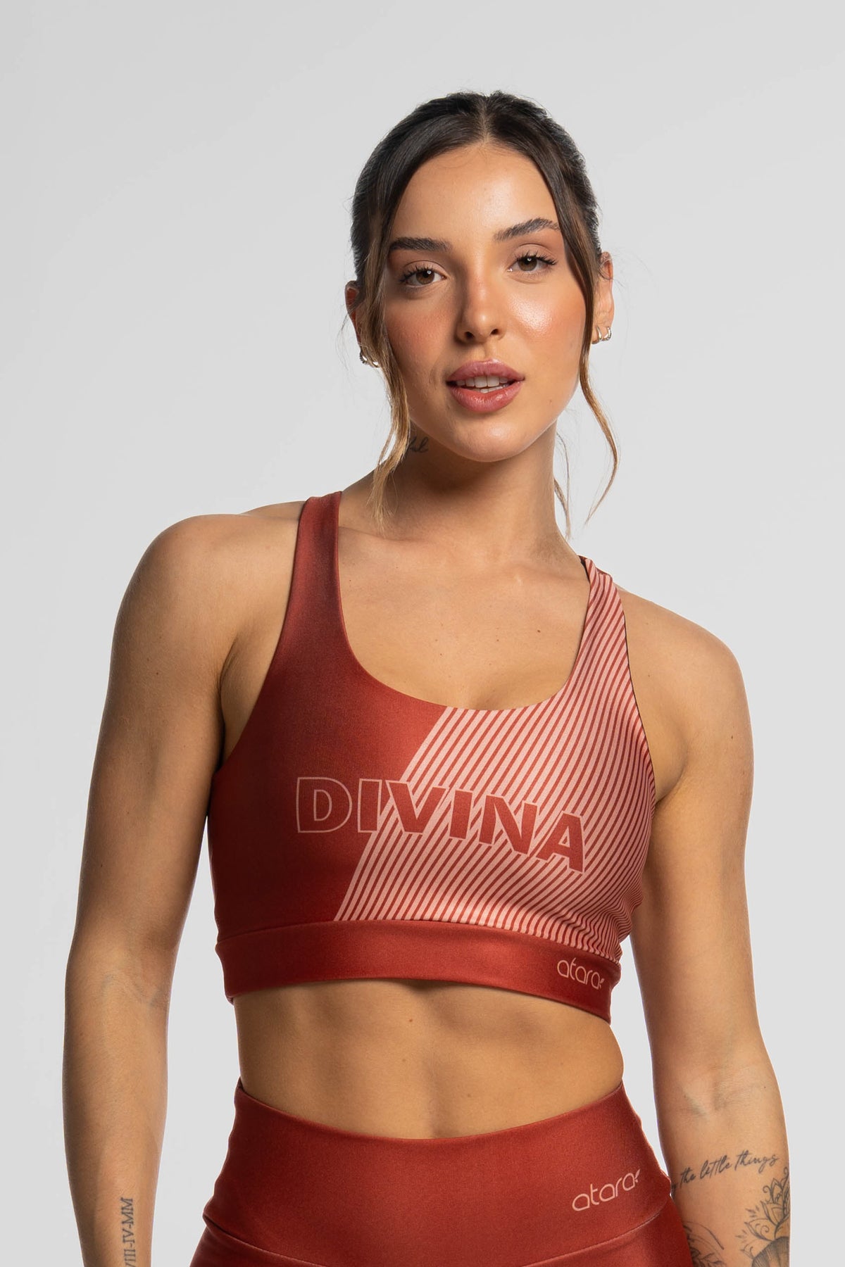 Top Estampa Listra Lateral Marrom - atarafitness