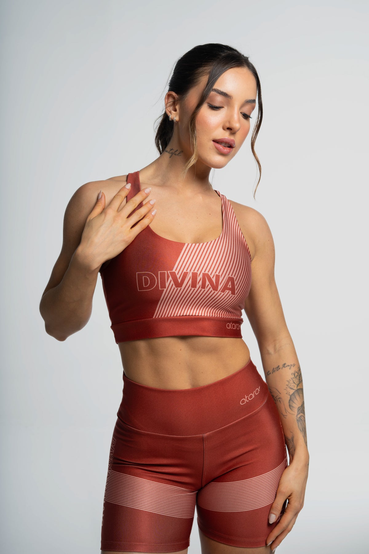 Top Estampa Listra Lateral Marrom - atarafitness