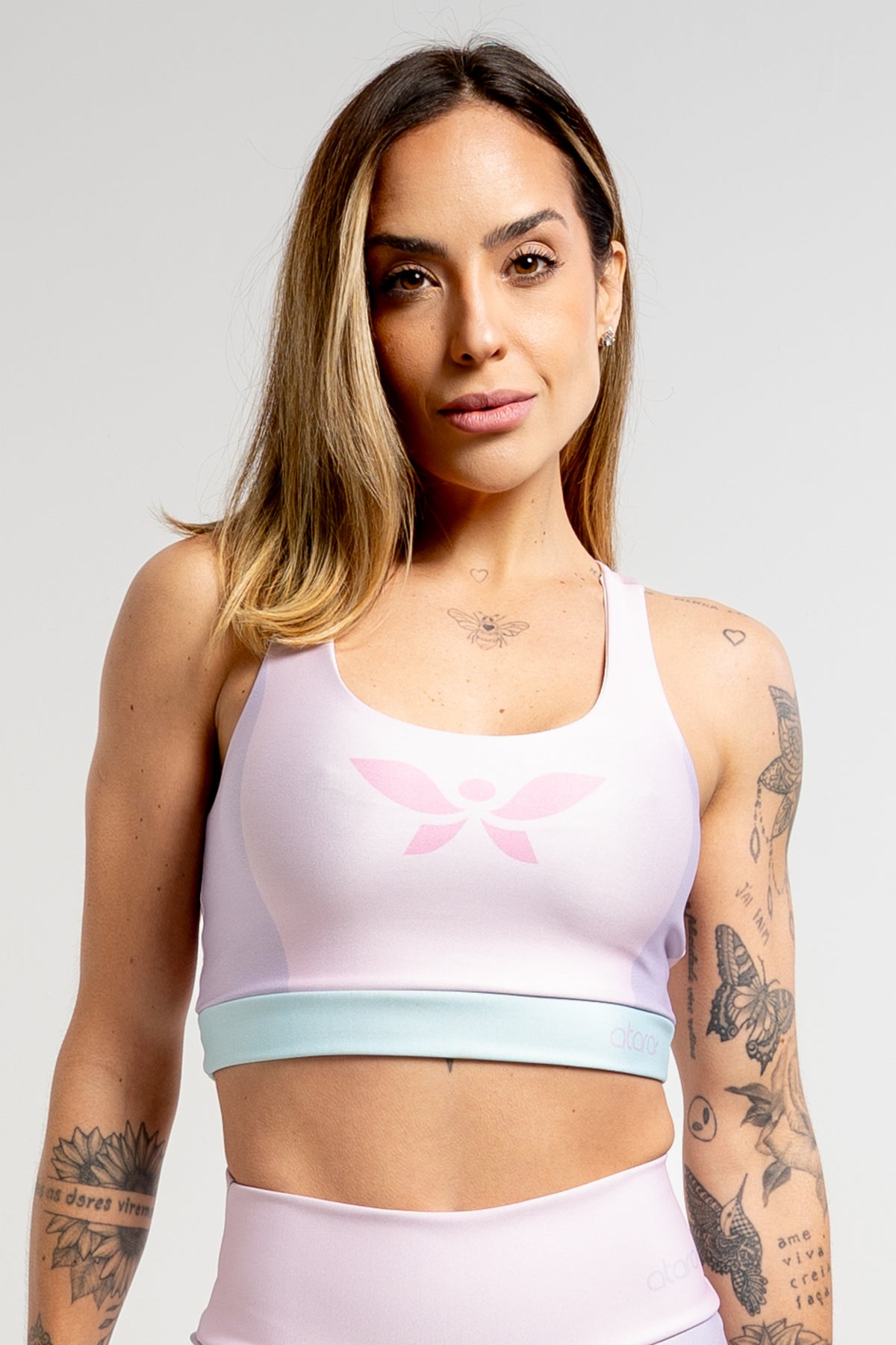 Top Estampa Localizada Três Cores Rosa - atarafitness