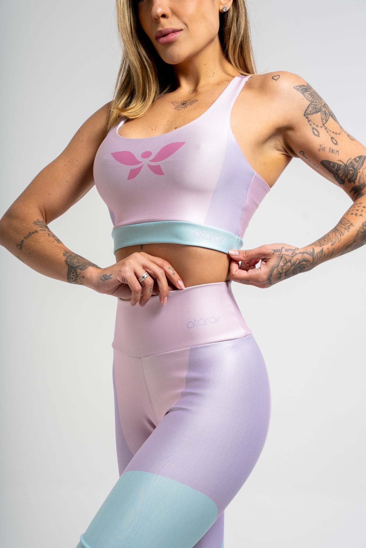 Top Estampa Localizada Três Cores Rosa - atarafitness